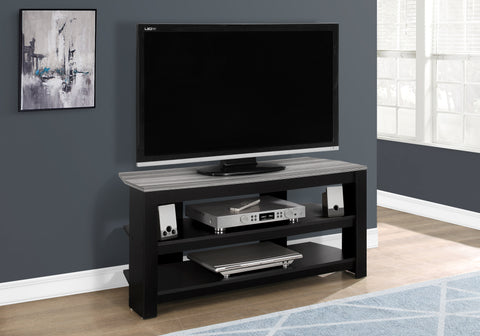 Tv Stand, 42 Inch, Console, Media Entertainment Center, Storage Shelves, Living Room, Bedroom, Black And Grey Laminate, Contemporary, Modern