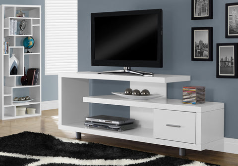 Tv Stand, 60 Inch, Console, Media Entertainment Center, Storage Cabinet, Living Room, Bedroom, White Laminate, Contemporary, Modern