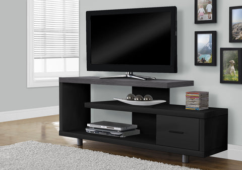 Tv Stand, 60 Inch, Console, Media Entertainment Center, Storage Cabinet, Living Room, Bedroom, Black And Grey Laminate, Contemporary, Modern
