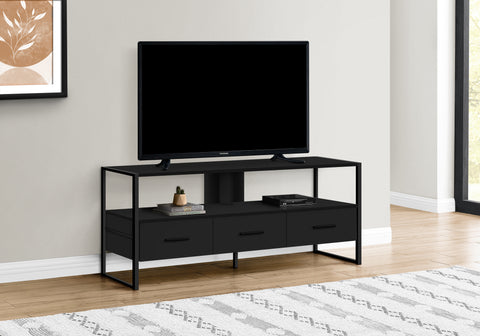 Tv Stand, 48 Inch, Console, Media Entertainment Center, Storage Drawers, Living Room, Bedroom, Black Laminate, Black Metal, Contemporary, Modern