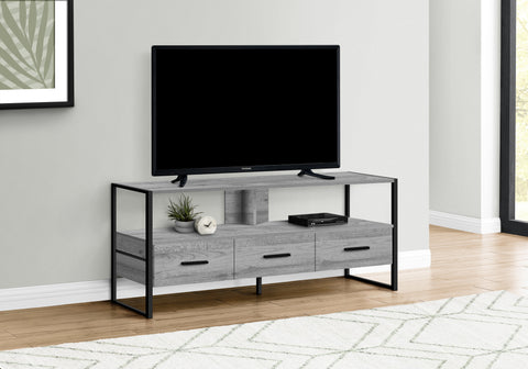 Tv Stand, 48 Inch, Console, Media Entertainment Center, Storage Drawers, Living Room, Bedroom, Grey Laminate, Black Metal, Contemporary, Modern