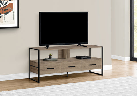 Tv Stand, 48 Inch, Console, Media Entertainment Center, Storage Drawers, Living Room, Bedroom, Brown Laminate, Black Metal, Contemporary, Modern