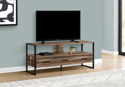 Tv Stand, 48 Inch, Console, Media Entertainment Center, Storage Drawers, Living Room, Bedroom, Brown Laminate, Black Metal, Contemporary, Modern