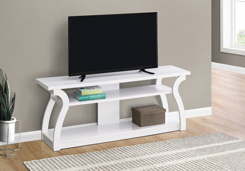 Tv Stand, 60 Inch, Console, Media Entertainment Center, Storage Shelves, Living Room, Bedroom, White Laminate, Contemporary, Modern