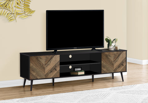 Tv Stand, 72 Inch, Console, Media Entertainment Center, Storage Cabinet, Living Room, Bedroom, Brown And Black Laminate, Black Wood Legs, Contemporary, Modern