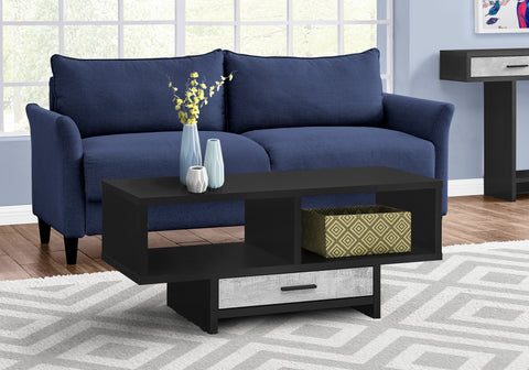 Coffee Table, Accent, Cocktail, Rectangular, Storage, Living Room, 42" L, Drawer, Black And Grey Laminate, Contemporary, Modern