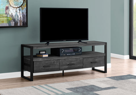 Tv Stand, 60 Inch, Console, Media Entertainment Center, Storage Drawers, Living Room, Bedroom, Black Laminate, Black Metal, Contemporary, Modern