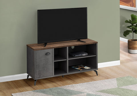 Tv Stand, 48 Inch, Console, Media Entertainment Center, Storage Cabinet, Living Room, Bedroom, Brown And Grey Laminate, Grey Metal, Contemporary, Modern