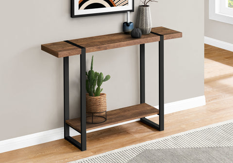 Accent Table, Console, Entryway, Narrow, Sofa, Living Room, Bedroom, Brown Laminate, Black Metal, Contemporary, Modern