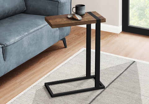 Accent Table, C-shaped, End, Side, Snack, Living Room, Bedroom, Brown Laminate, Black Metal, Contemporary, Modern