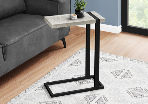 Accent Table, C-shaped, End, Side, Snack, Living Room, Bedroom, Grey Laminate, Black Metal, Contemporary, Modern