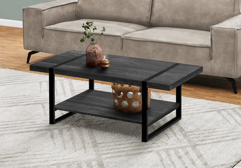 Coffee Table, Accent, Cocktail, Rectangular, Living Room, 48"L, Black Laminate, Black Metal, Contemporary, Modern