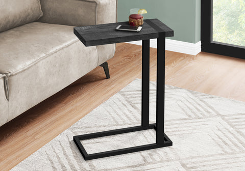 Accent Table, C-shaped, End, Side, Snack, Living Room, Bedroom, Black Laminate, Black Metal, Contemporary, Modern