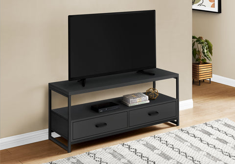 Tv Stand, 48 Inch, Console, Media Entertainment Center, Storage Drawers, Living Room, Bedroom, Black Laminate, Black Metal, Contemporary, Modern