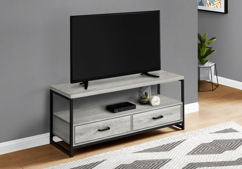 Tv Stand, 48 Inch, Console, Media Entertainment Center, Storage Drawers, Living Room, Bedroom, Grey Laminate, Black Metal, Contemporary, Modern