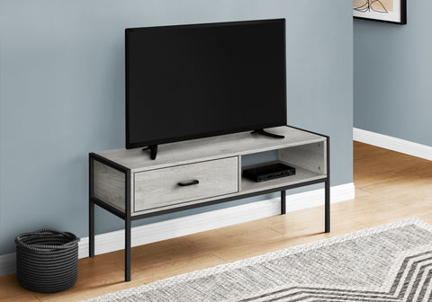 Tv Stand, 48 Inch, Console, Media Entertainment Center, Storage Drawer, Living Room, Bedroom, Grey Laminate, Black Metal, Contemporary, Modern