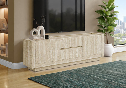 Coffee Table, 48''L, Cocktail, Rectangular, 2 Tier, Living Room, Travertine Stone-look Laminate, Contemporary, Modern