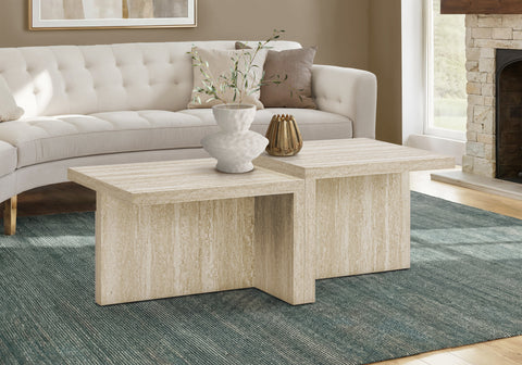 Accent Table, 24''H, End, Side Table, Living Room, Nightstand, Bedroom, Travertine Stone-look Laminate, Contemporary, Modern