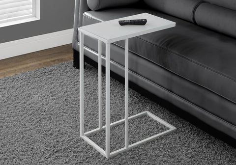 Accent Table, C-shaped, End, Side, Snack, Living Room, Bedroom, Tempered Glass, White Metal, Contemporary, Modern
