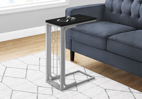 Accent Table, C-shaped, End, Side, Snack, Living Room, Bedroom, Black Laminate, Grey Metal, Transitional