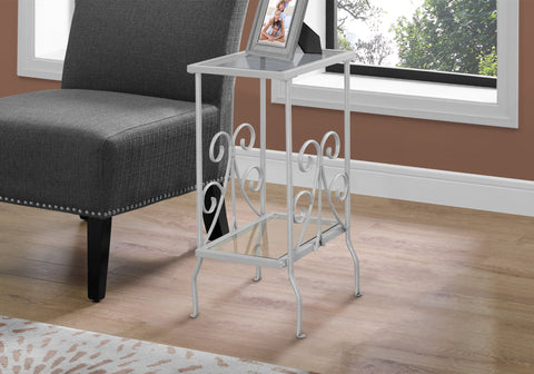 Accent Table, Side, End, Nightstand, Lamp, Living Room, Bedroom, Tempered Glass, Grey Metal, Transitional