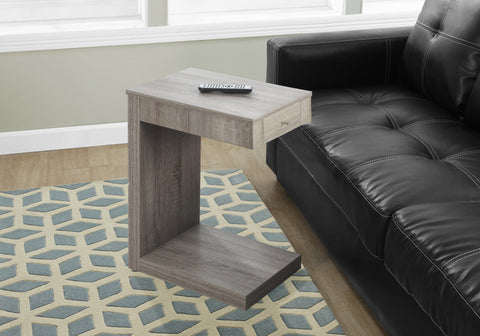 Accent Table, C-shaped, End, Side, Snack, Storage Drawer, Living Room, Bedroom, Brown Laminate, Contemporary, Modern