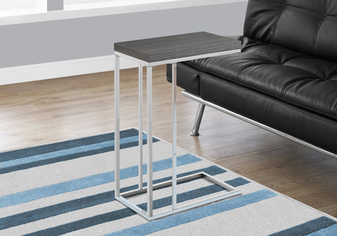Accent Table, C-shaped, End, Side, Snack, Living Room, Bedroom, Grey Laminate, Chrome Metal, Contemporary, Modern