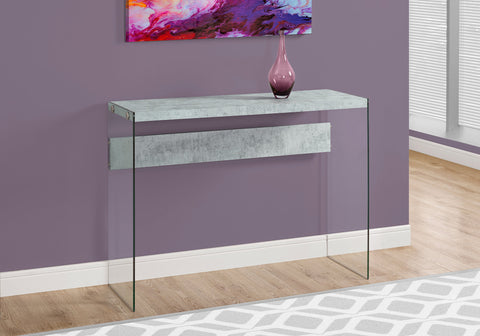 Accent Table, Console, Entryway, Narrow, Sofa, Living Room, Bedroom, Grey Laminate, Clear Tempered Glass, Contemporary, Modern
