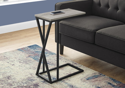 Accent Table, C-shaped, End, Side, Snack, Living Room, Bedroom, Grey Laminate, Black Metal, Contemporary, Modern