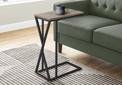 Accent Table, C-shaped, End, Side, Snack, Living Room, Bedroom, Brown Laminate, Black Metal, Contemporary, Modern