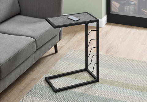 Accent Table, C-shaped, End, Side, Snack, Living Room, Bedroom, Grey Laminate, Black Metal, Contemporary, Modern