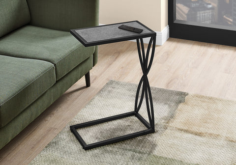 Accent Table, C-shaped, End, Side, Snack, Living Room, Bedroom, Grey Laminate, Black Metal, Contemporary, Modern