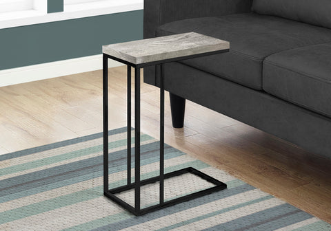 Accent Table, C-shaped, End, Side, Snack, Living Room, Bedroom, Grey Laminate, Black Metal, Contemporary, Modern