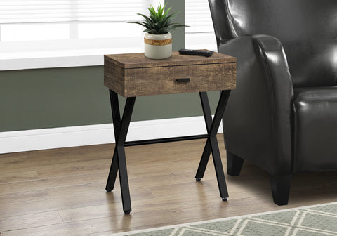 Accent Table, Side, End, Nightstand, Lamp, Storage Drawer, Living Room, Bedroom, Brown Laminate, Black Metal, Contemporary, Modern