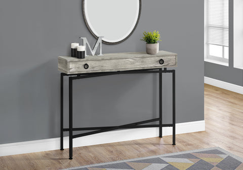 Accent Table, Console, Entryway, Narrow, Sofa, Storage Drawer, Living Room, Bedroom, Grey Laminate, Black Metal, Contemporary, Modern