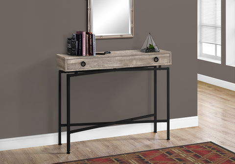 Accent Table, Console, Entryway, Narrow, Sofa, Storage Drawer, Living Room, Bedroom, Beige Laminate, Black Metal, Contemporary, Modern