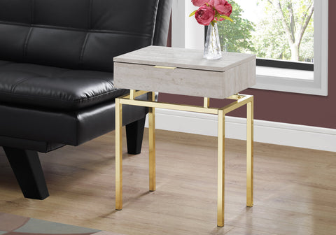 Accent Table, Side, End, Nightstand, Lamp, Storage Drawer, Living Room, Bedroom, Beige Marble Look Laminate, Gold Metal, Contemporary, Modern