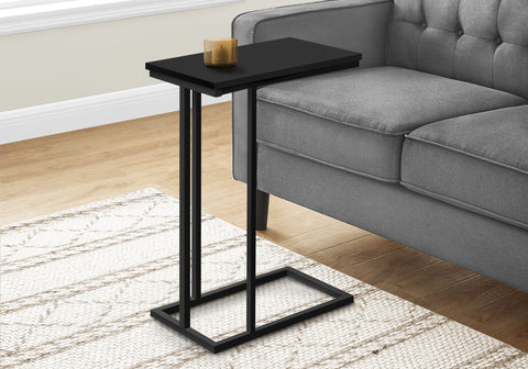 Accent Table, C-shaped, End, Side, Snack, Living Room, Bedroom, Black Laminate, Black Metal, Contemporary, Modern