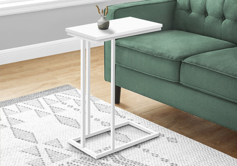 Accent Table, C-shaped, End, Side, Snack, Living Room, Bedroom, White Laminate, White Metal, Contemporary, Modern