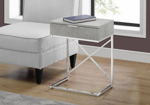 Accent Table, Side, End, Nightstand, Lamp, Storage Drawer, Living Room, Bedroom, Grey Laminate, Chrome Metal, Contemporary, Modern