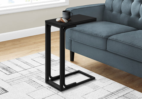 Accent Table, C-shaped, End, Side, Snack, Living Room, Bedroom, Black Laminate, Black Metal, Contemporary, Modern