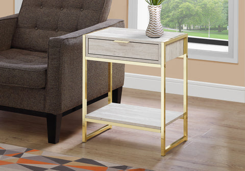 Accent Table, Side, End, Nightstand, Lamp, Storage Drawer, Living Room, Bedroom, Beige Marble Look Laminate, Gold Metal, Contemporary, Modern