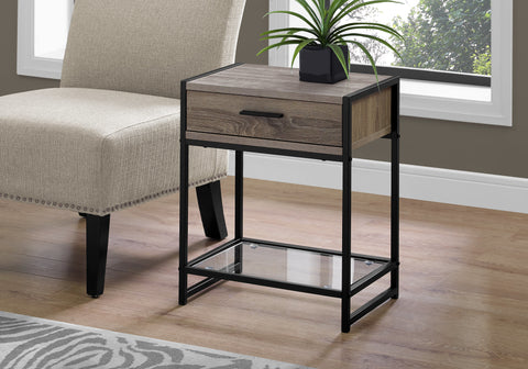 Accent Table, Side, End, Nightstand, Lamp, Storage Drawer, Living Room, Bedroom, Brown Laminate, Black Metal, Contemporary, Modern