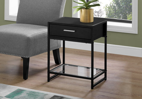 Accent Table, Side, End, Nightstand, Lamp, Storage Drawer, Living Room, Bedroom, Black Laminate, Black Metal, Contemporary, Modern
