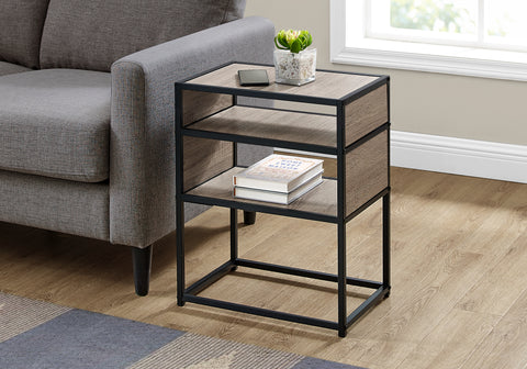 Accent Table, Side, End, Nightstand, Lamp, Living Room, Bedroom, Brown Laminate, Black Metal, Contemporary, Modern
