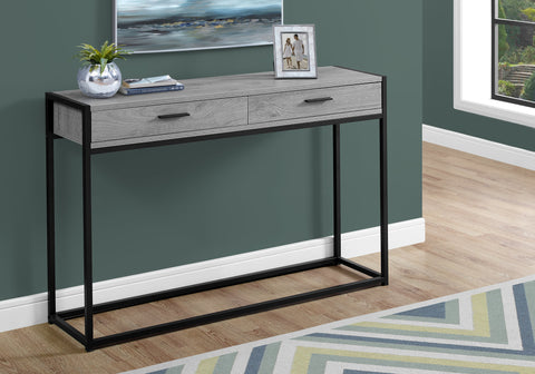 Accent Table, Console, Entryway, Narrow, Sofa, Storage Drawer, Living Room, Bedroom, Grey Laminate, Black Metal, Contemporary, Modern
