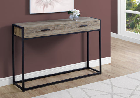 Accent Table, Console, Entryway, Narrow, Sofa, Storage Drawer, Living Room, Bedroom, Brown Laminate, Black Metal, Contemporary, Modern