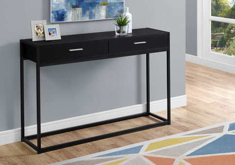 Accent Table, Console, Entryway, Narrow, Sofa, Storage Drawer, Living Room, Bedroom, Black Laminate, Black Metal, Contemporary, Modern
