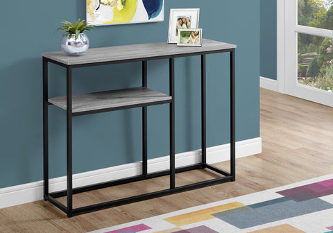 Accent Table, Console, Entryway, Narrow, Sofa, Living Room, Bedroom, Grey Laminate, Black Metal, Contemporary, Modern