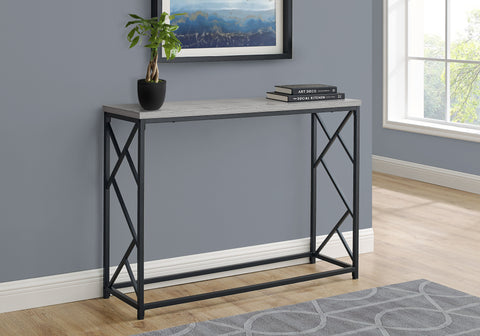 Accent Table, Console, Entryway, Narrow, Sofa, Living Room, Bedroom, Grey Laminate, Black Metal, Contemporary, Modern